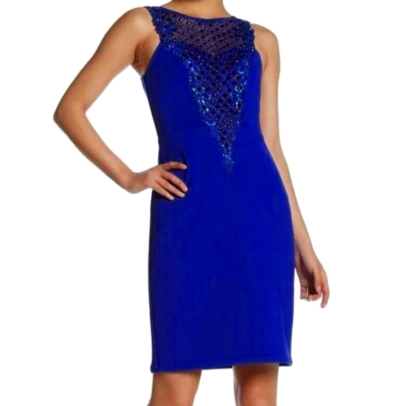 Sue Wong - Embroidered Illusion Bateau Dress Cobolt Blue - Size 2 Basically New - Picture 1 of 10